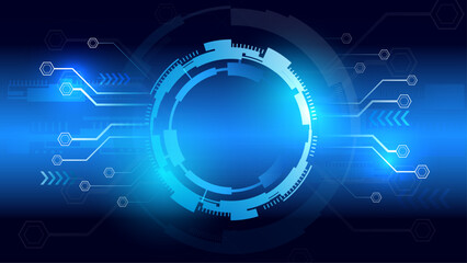 Blue light circle center cyberspace on dark background HUD