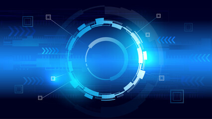 Blue light circle center cyberspace on dark background HUD