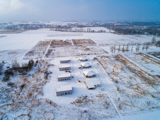 An aerial view of blue cold winter nature