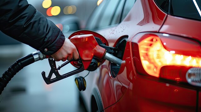 extreme closeup of person pumping gasoline fuel in car at gas station.extreme closeup of person pumping gasoline fuel in car at gas station.