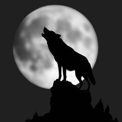 Illustration générée par une IA d'un loup vu de profil hurlant à la Lune © Thierry Lombry