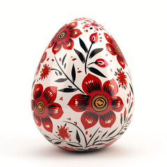 Traditional East European Easter Egg with floral motifs in red white and dark colours