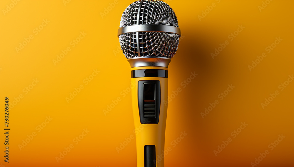 Poster singer performs on stage with microphone, broadcasting captivating performance generated by ai