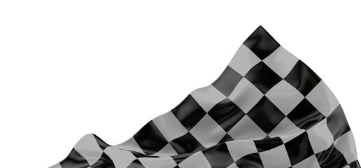 Wavy racing checkered flag with diagonal folds. Realistic 3d render