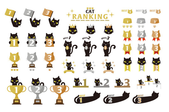 ねこ、ランキング、ベクター、セット、1位、2位、3位、