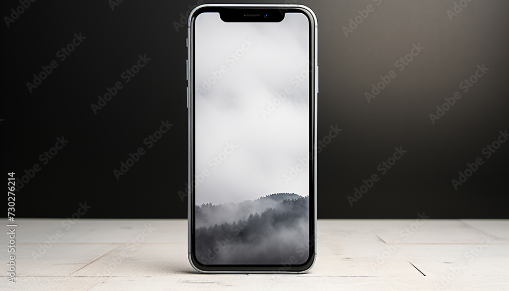 Poster modern smart phone design with wireless technology and touch screen generated by ai