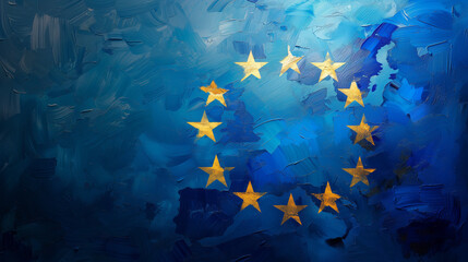 Textured Impasto of the EU Flag in Bold Brushstrokes