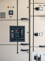 The switch controls on the electrical circuit cabinet.