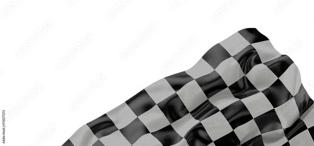 Poster wavy racing checkered flag with diagonal folds. realistic 3d render