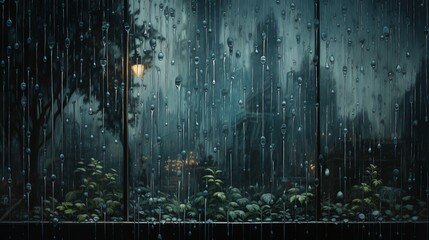 A mesmerizing symphony of drizzling raindrops cascading down a window, reflecting the wild and fluid nature of the world 