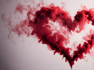Red heart made of smoke on a gray background. 
