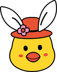 Easter chick with bunny ears vector. Cartoon style. 