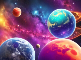 Obraz na płótnie Canvas Vibrant colorful cosmic scene with planets and nebulae .