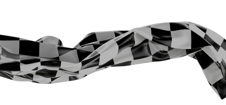 Wavy racing checkered flag with diagonal folds. Realistic 3d render