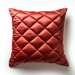 Obraz premium Red pillow isolated on white background with shadow. red cushion top view. Pillow flat lay. Satin pillow. Silk covered cushion isolated