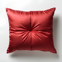 Red pillow isolated on white background with shadow. red cushion top view. Pillow flat lay. Satin pillow. Silk covered cushion isolated