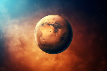 Mysterious Mars planet. Nebula desert space. Generate Ai