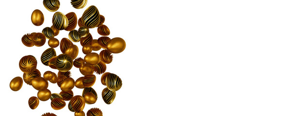 3d rendering of Easter elegant eggs with gold paint