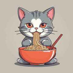 Cute cat eating ramen noodle simple cartoon vector illustration animal food icon