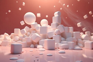 Obraz premium Fluffy Marshmallow background. Soft candy food. Generate Ai