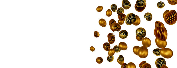 Set of different 3D realistic, shiny, golden,