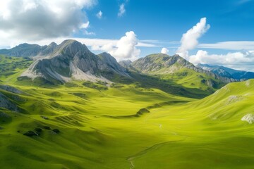 Mountain tourist spot with beautiful views and roads, right in the city of Italy, with hills that are green because of the grass, beautiful generative ai
