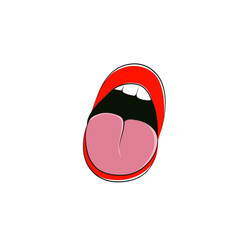 Woman's mouth open with tongue out.