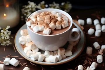Fototapeta na wymiar Sweet Marshmallow hot drink. Coffee mug. Generate Ai