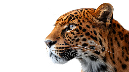 Close Up of a Leopards Face on a White Background