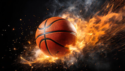 Basketball ball with fire effect and sparks