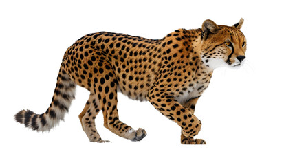 Majestic Cheetah Striding Across a White Background