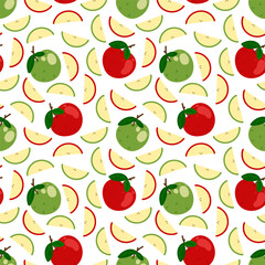 Apple seamless pattern on a white background. Cute hand drawn illustration, food design