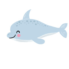 Set of sea animals in flat style. Vector illustration. Collection of marine inhabitants. Hand drawn crab, octopus, jellyfish, whale, fish.