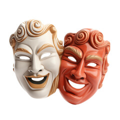 Comedy and tragedy masks isolated on transparent and white background. Ideal for use in advertising. Generative ai