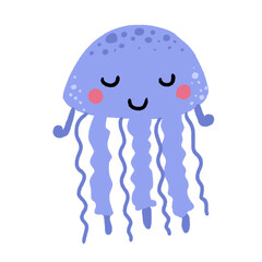 Set of sea animals in flat style. Vector illustration. Collection of marine inhabitants. Hand drawn crab, octopus, jellyfish, whale, fish.