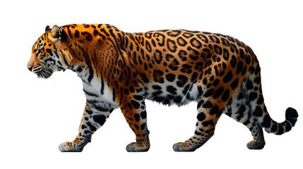Majestic Leopard Striding Across a White Background