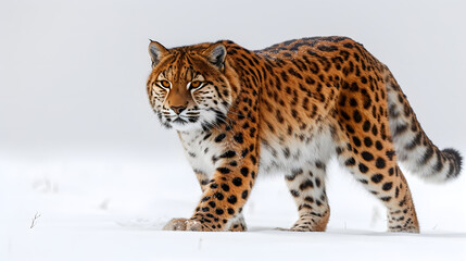 Majestic Tiger Walking Across Snow Covered Field