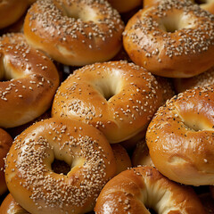 close up of bagels with sesame