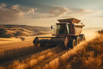 Fototapeta premium Combain harvester harvesting wheat