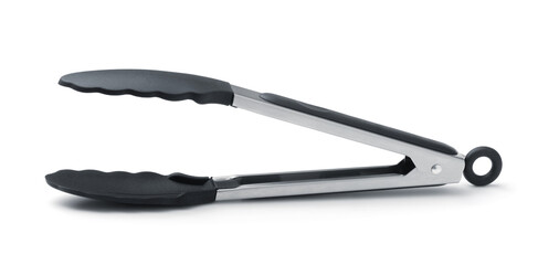 Steel kitchen tongs with heat resistant silicone tips