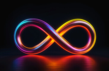 Dark background with a neon infinity symbol perpetually glowing in a loop