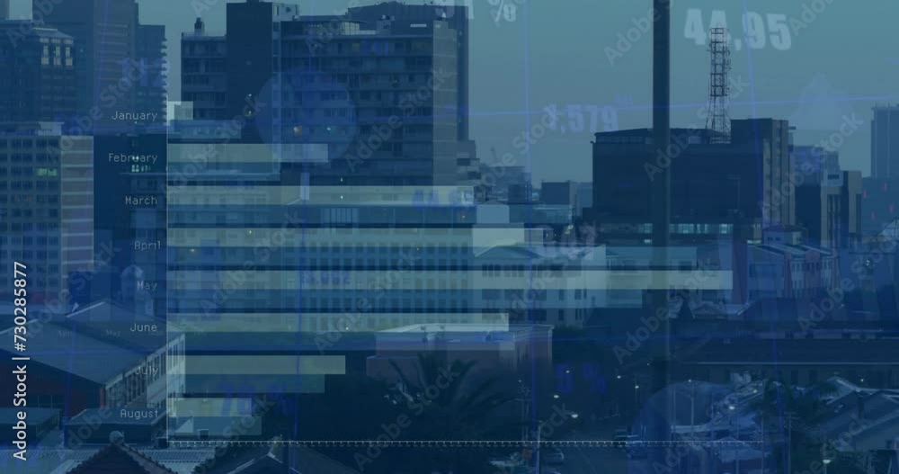 Aufkleber animation of graph processing data over cityscape