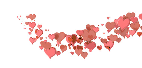 Falling red and pink hearts isolated on transparent background. Valentine’s day design