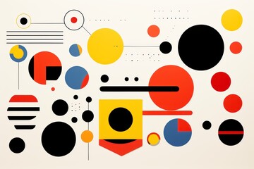 A White poster featuring various abstract design elements