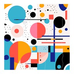 A White poster featuring various abstract design elements