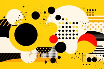 A Yellow poster featuring various abstract design elements
