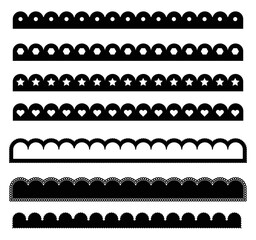 Scalloped Lace Border set. Clipart set of decorative borders isolated on white background.