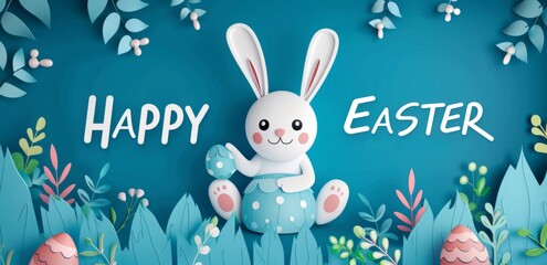 HAPPY EASTER Easter rabbit illustration Generative AI