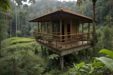 magnificent traditional house in the middle of the forest, natural house concept. generative ai