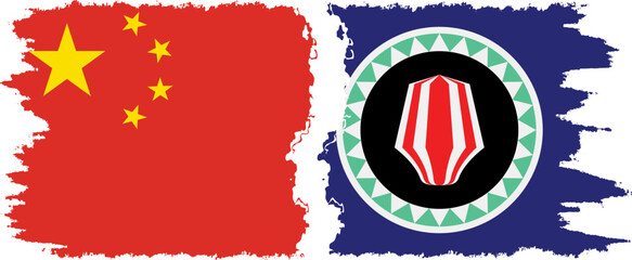 Bougainville and China grunge flags connection vector